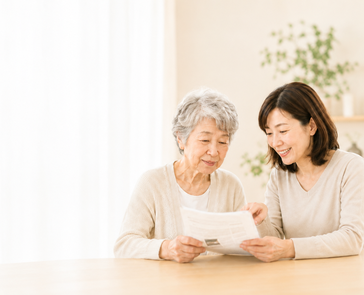ご家族と一緒に入れ歯治療について相談する様子